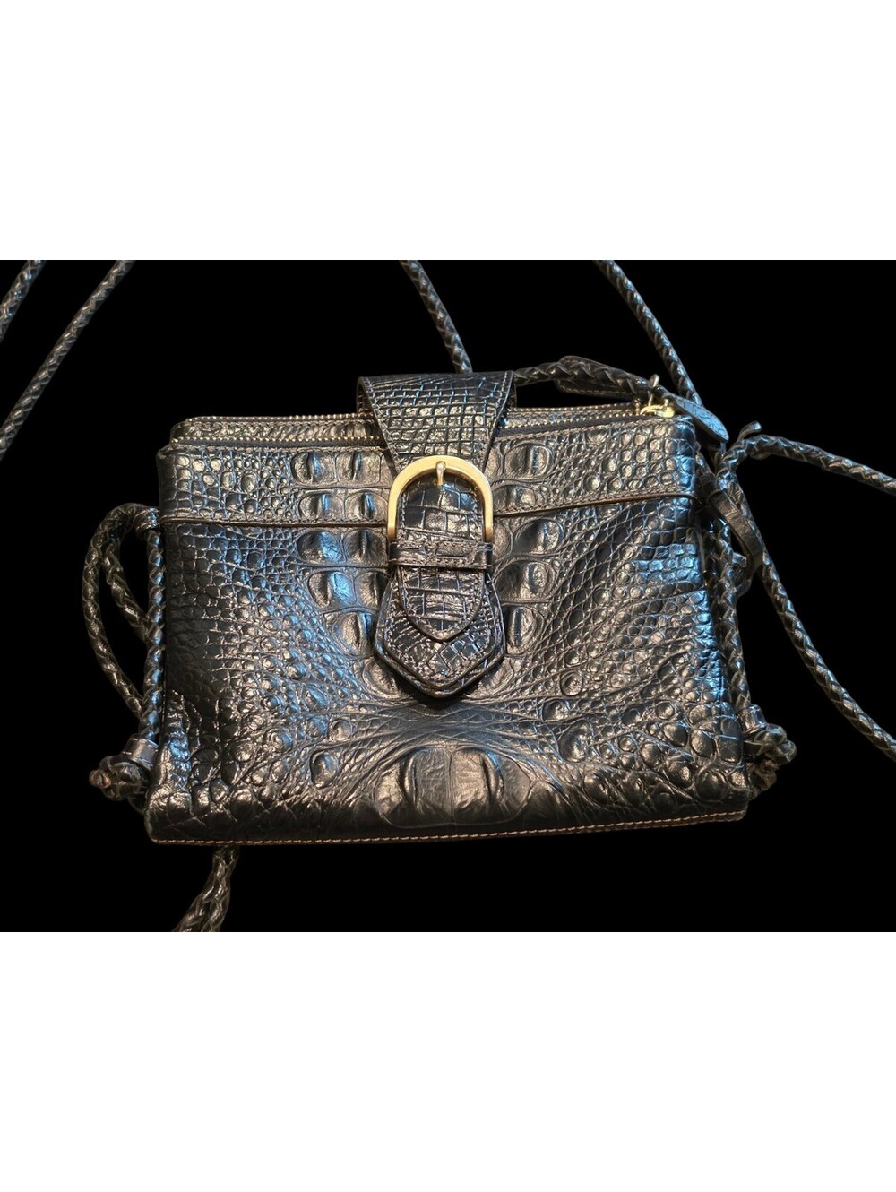 Brahmin Vintage Black Croc Crossbody Organizer Purse – Style #1974222)